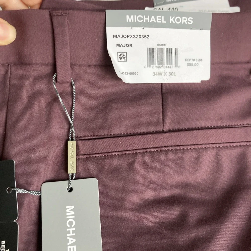 Michael Kors Mens Classic fit Dress Pants 34W 30L Red Berry Solid Stretch